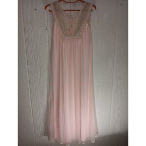 Vtg Gilead Womens S Pink Semi Sheer Nylon Chiffon Nightgown Peignoir Sleeveless